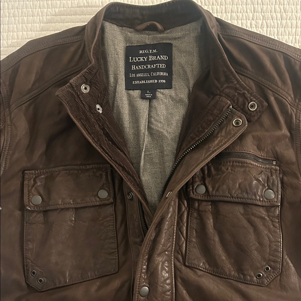 Lucky Brand Men's Dark Brown Leather Field Jacket
